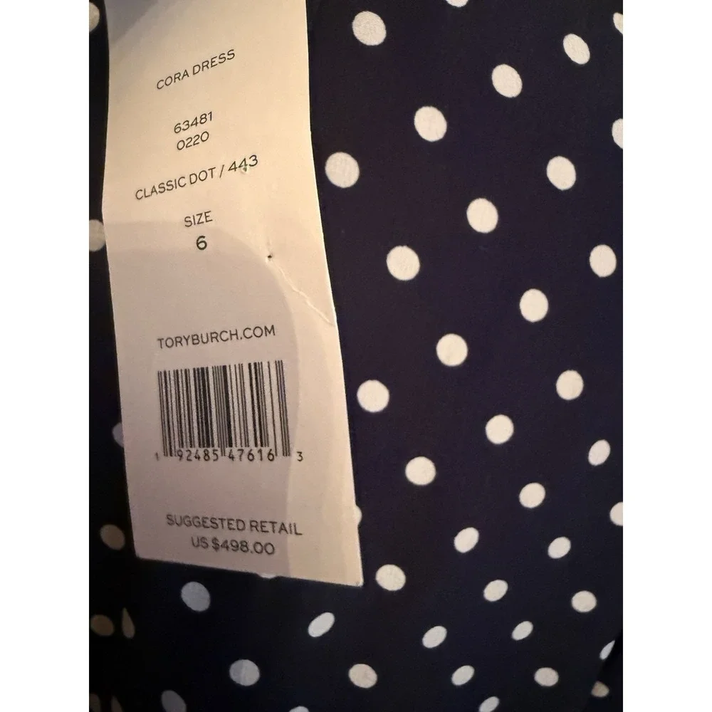 Tory Burch Cora Silk Dress 6 Button Up Preppy Classic Navy Polka Dot‎ New $498